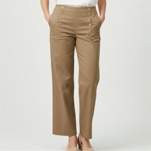 Talbots Heritage Dress Womens 12 Pants Wide Leg Tan Button Front Side Zip Sailor